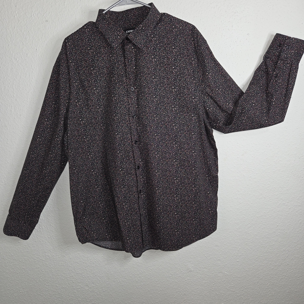 Express Black and White Speckled Button Down Shirt
